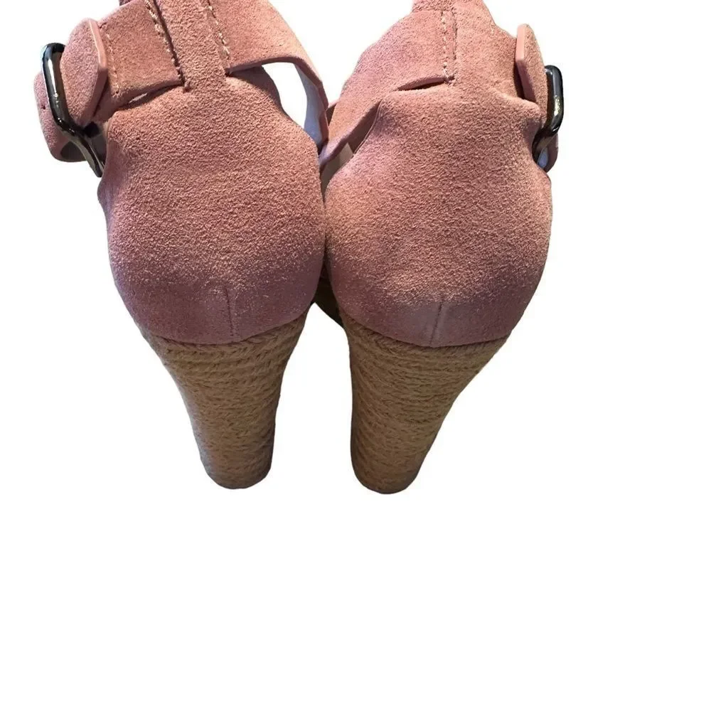 Marc Fisher Pink Haya Scallop‎ Ankle Strap Espadrille Wedge - Size 9.5